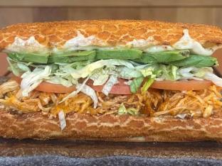 Dairy-Free We're Just Friends Sandwich on Dutch Crunch With Fruit Salad