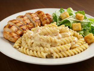 Chicken Alfredo and Caesar Salad