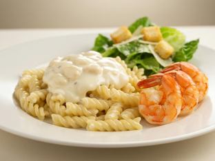Shrimp Alfredo and Caesar Salad