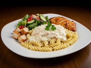 Chicken Alfredo and Garden Salad