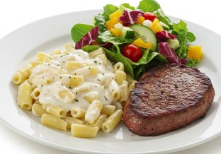 Steak Alfredo and Garden Salad