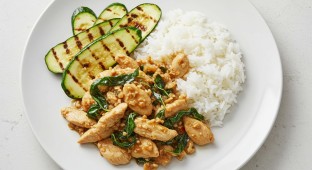 Thai Basil Chicken With Jasmine Rice, and Grilled Zucchini
