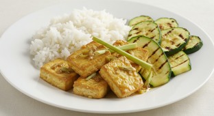 Vegan Lemongrass Tofu With Jasmine Rice, and Grilled Zucchini