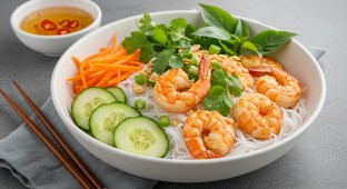 Grilled Shrimp Bun Bowl With Nuoc Cham