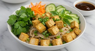 Lemongrass Tofu Bun Bowl With Hoisin Sauce