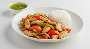 Chicken Lomo Saltado with White Rice