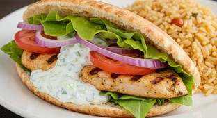 Grilled Chicken Gyro Sandwich with Rice Pilaf