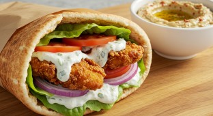 Fried Chicken Gyro Sandwich with Baba Ganoush