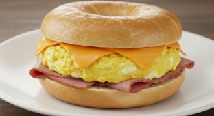 Egg Sandwich with Ham on a Plain Bagel