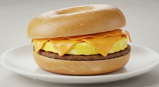 Egg Sandwich with Sausage on a Plain Bagel