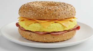 Egg Sandwich with Ham on an Everything Bagel