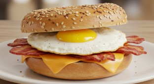 Egg Sandwich with Bacon on an Everything Bagel