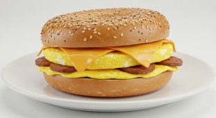 Egg Sandwich with Sausage on an Everything Bagel