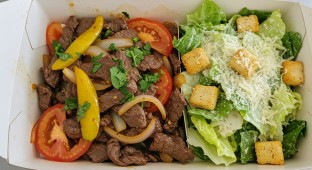 Steak Saltado with Caesar Salad