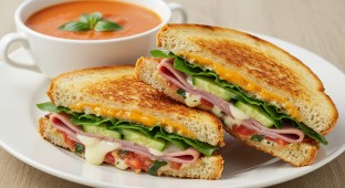 Cured Ham Sandwich with Tomato Basil Soup