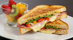 Cured Ham Sandwich with a Fruit Cup