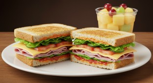 Gluten Free Cured Ham Sandwich with a Fruit Cup