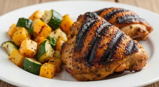 Light Carb Grilled Chermoula Chicken with Roasted Squash and Zucchini