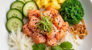 Regular Yuzu Ponzu Salmon over White Rice