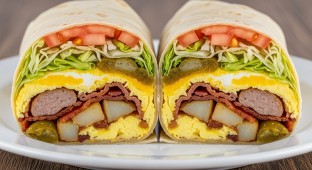 Breakfast Sausage and Bacon Burrito