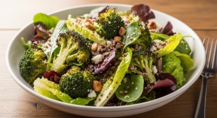 Roasted Broccoli Mixed Greens and Quinoa Salad