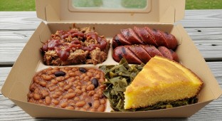 Pulled Pork | Andouille | Baked Beans | Collard Greens | Cornbread | NO Tomato