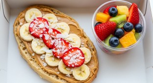 Peanut Butter Breckie Toasty with Side Fruit Salad