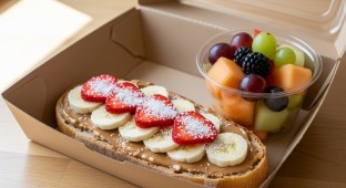 Almond Butter Breckie Toasty with Side Fruit Salad