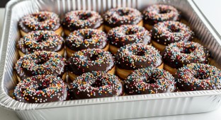 Vegan Dark Chocolate Sprinkle Donuts