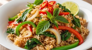 Jain Friendly Veggie Spicy Thai Basil Fried Rice