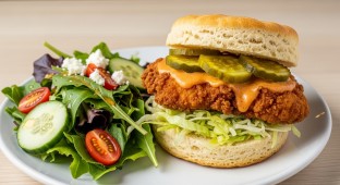 Buffalo Sandwich with a Side Salad