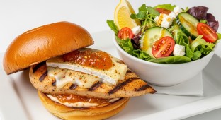 Peachy Islander Sandwich with a Side Salad