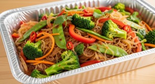 Thai Cellophane Noodle Salad Stir Fried Vegetables, Savory Spicy Sauce