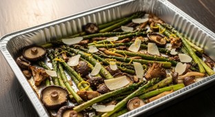 Roasted Asparagus & Wild Mushrooms Lemon Zest and Shaved Parmesan Reggiano