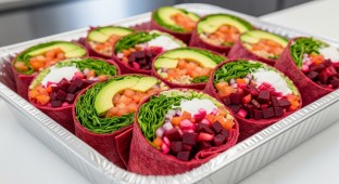 GLUTEN FREE Beet Burrito Wrap Seasoned Beet With Salsa, Tomatoes, Greens, Sour Cream, Avocado