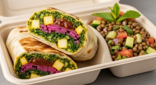 Saag Paneer Naan Wrap with Lentil Salad