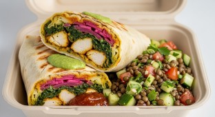 Saag Chicken Naan Wrap with Lentil Salad