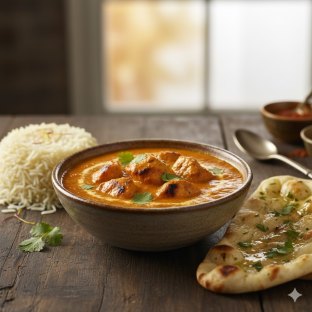 Chicken Tikka Masala with Basmati Rice and Butter Naan