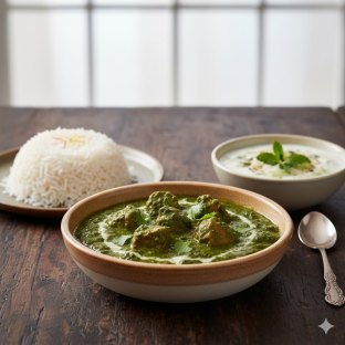 Lamb Saag with Raita and Basmati Rice