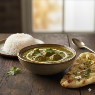 Lamb Saag with Basmati Rice and Butter Naan