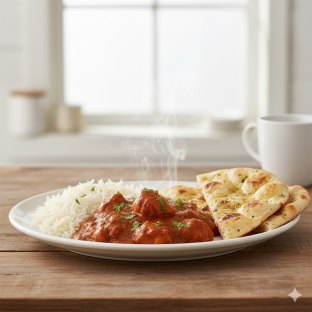 Chicken Vindaloo with Basmati Rice and Butter Naan