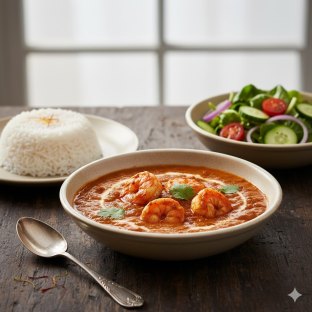 Shrimp Vindaloo with Basmati Rice and Green Salad