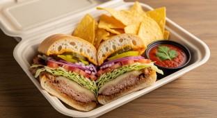 Carnitsas Torta with a Side of Chips and Salsa