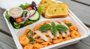 Tortellini Alla Vodka with Grilled Chicken With House Salad and Garlic Bread