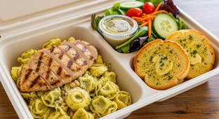 Tortellini Pesto With Grilled Chicken With House Salad and Garlic Bread