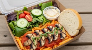 Vegan Penne Marinara With Grilled Portobello With a House Salad and Dairy-Free Bread