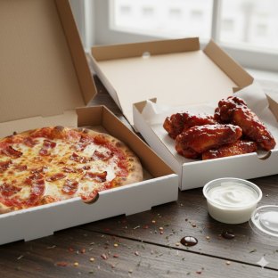 Personal Bacon Pizza and Boneless BBQ Wings