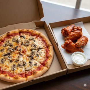 Personal Mushroom Pizza and Boneless Mild Buffalo Wings
