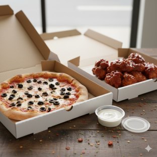 Personal Black Olives Pizza and Boneless BBQ Wings