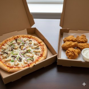 Personal Small Chicken & Garlic Gourmet Pizza (No Tomato) & Boneless Plain Wings